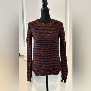 Theory Womens Long Sleeve Wool Blend Sweater Pullover Small Striped Brown Blue